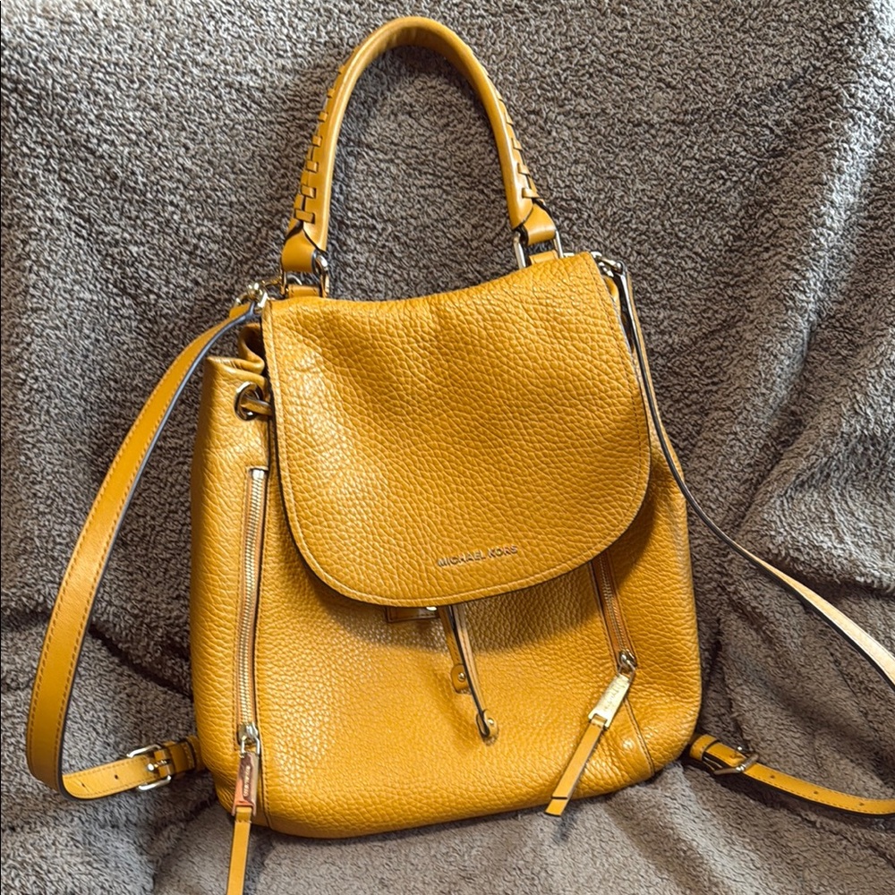 Michael Kors Yellow Leather Backpack with Gold Hardware